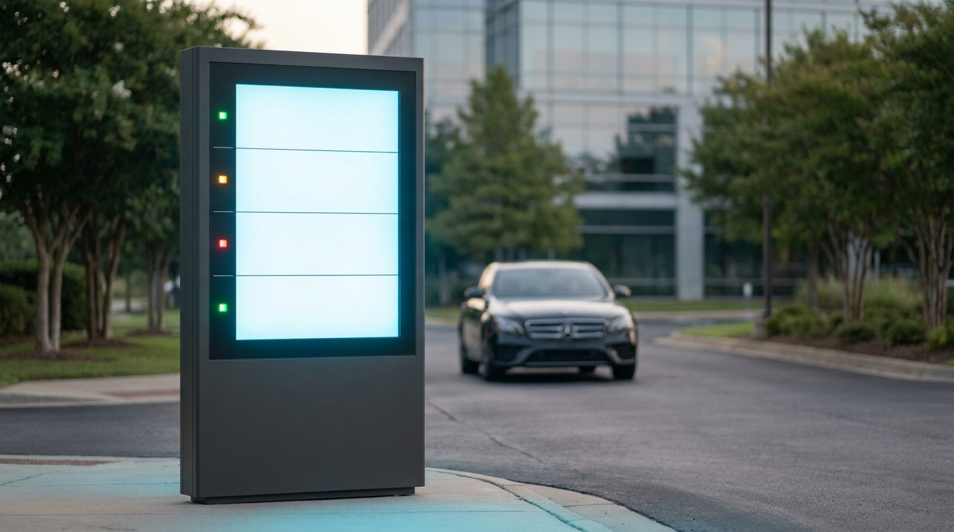 Live parking availability sign at a lot entrance